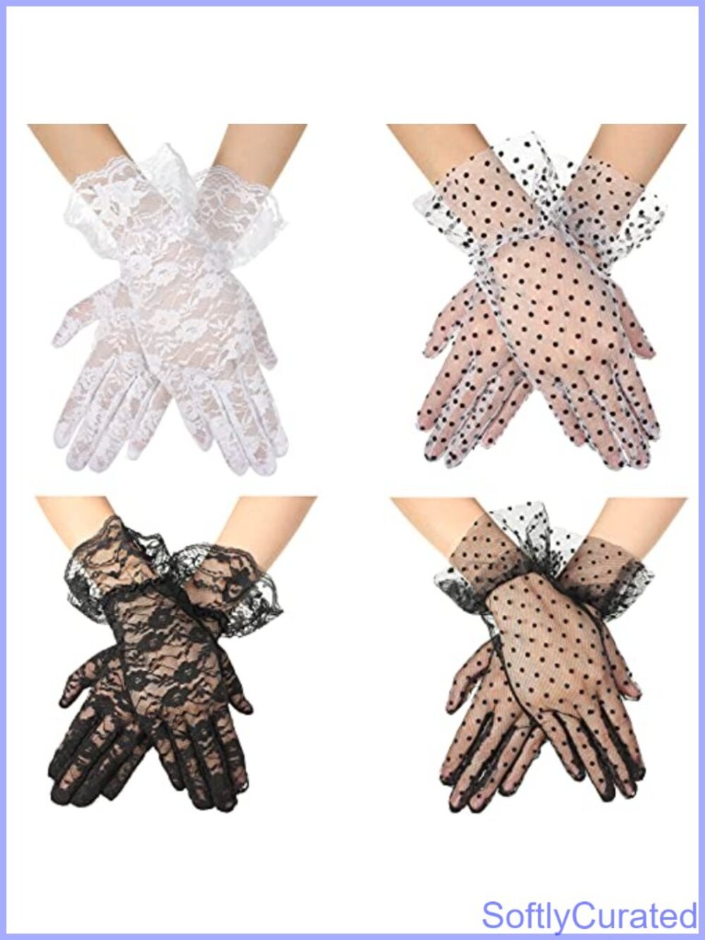 Lace Gloves Floral Polka Dot Tea Party Costume Accessories 4 Pairs